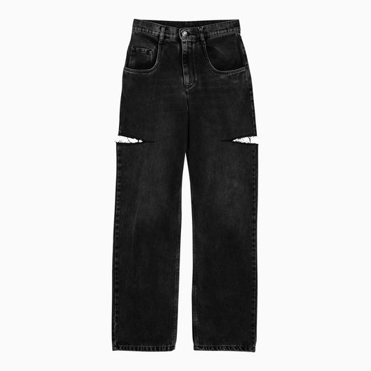 Black denim jeans with side rips