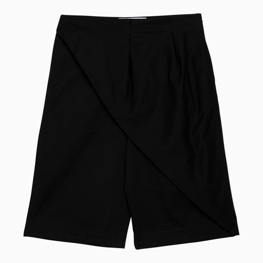 Black cotton pleated shorts