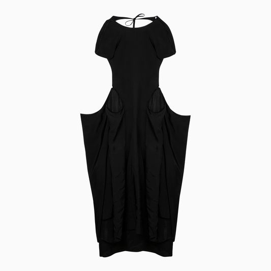 Black short-sleeved dress in viscose blend