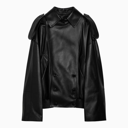 Black leather Balloon jacket