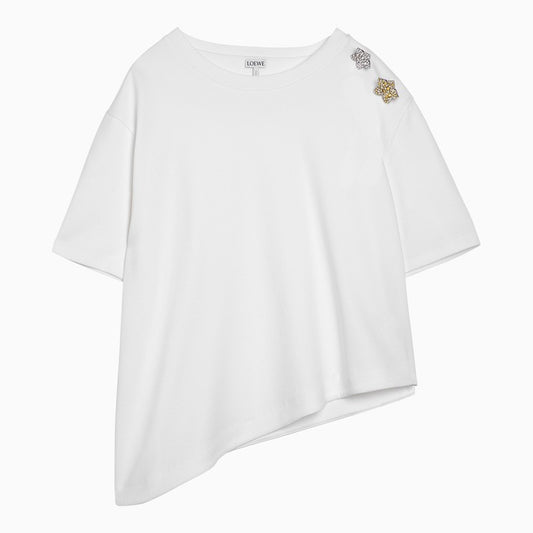 Asymmetrical white T-shirt with pins