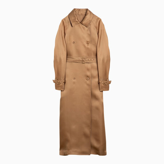 Leather-coloured oversize trench coat in silk