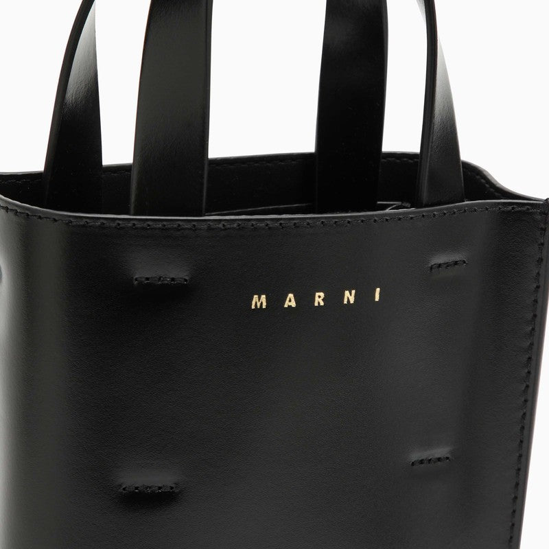 Black leather nano Museo tote bag