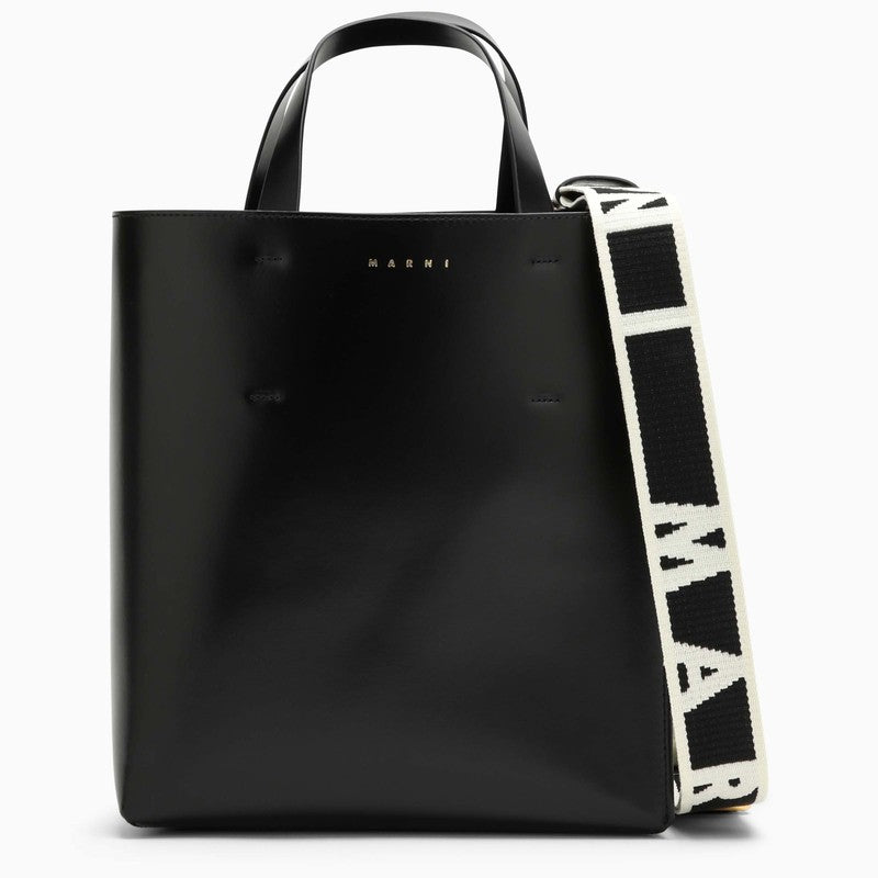 Black leather small Museo tote bag