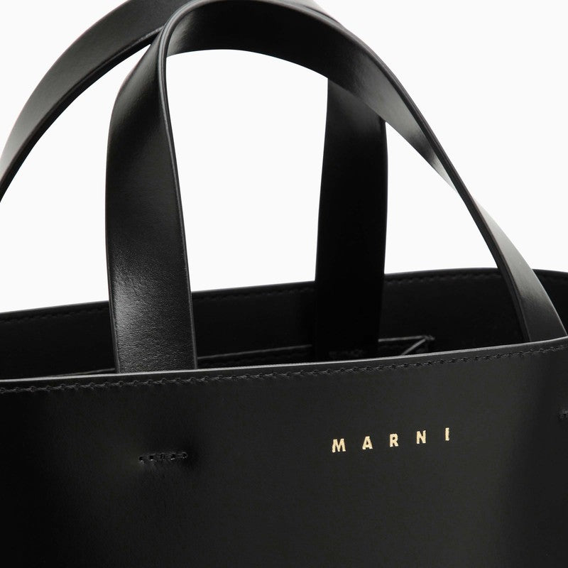 Black leather small Museo tote bag