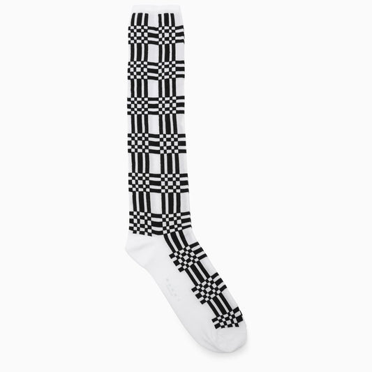 White/black check pattern short socks