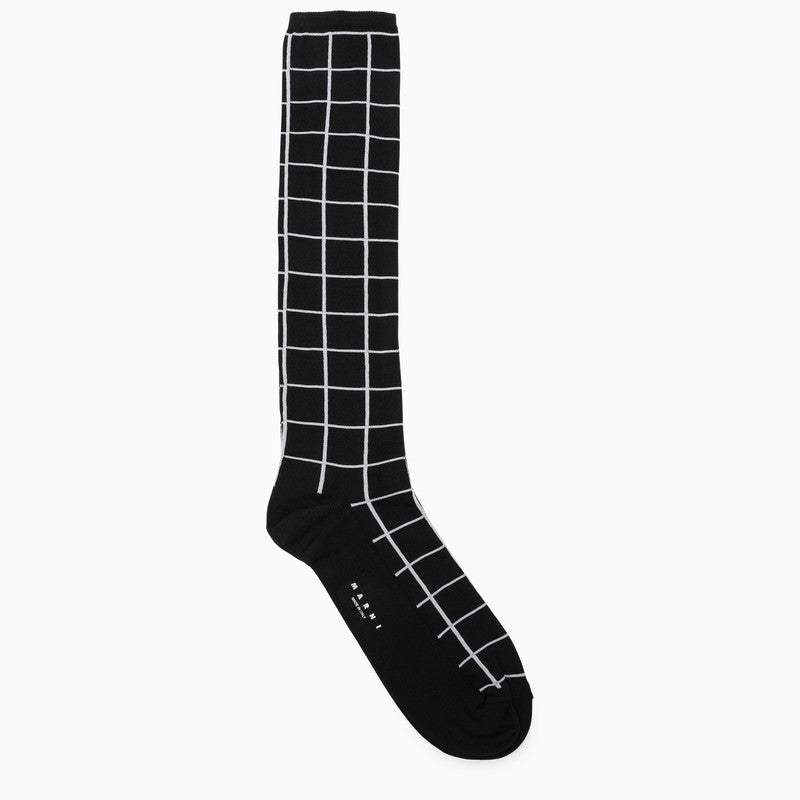 Black/white check pattern long socks