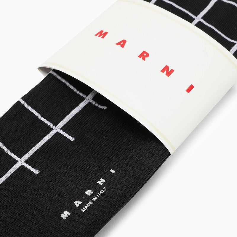 Black/white check pattern long socks