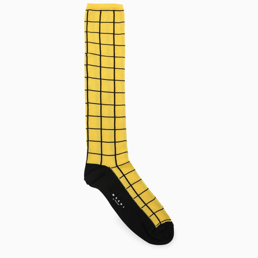 Yellow/black check pattern long socks
