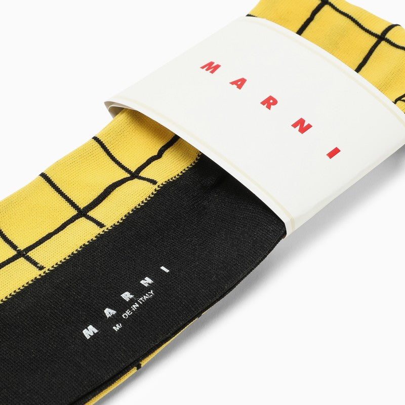 Yellow/black check pattern long socks