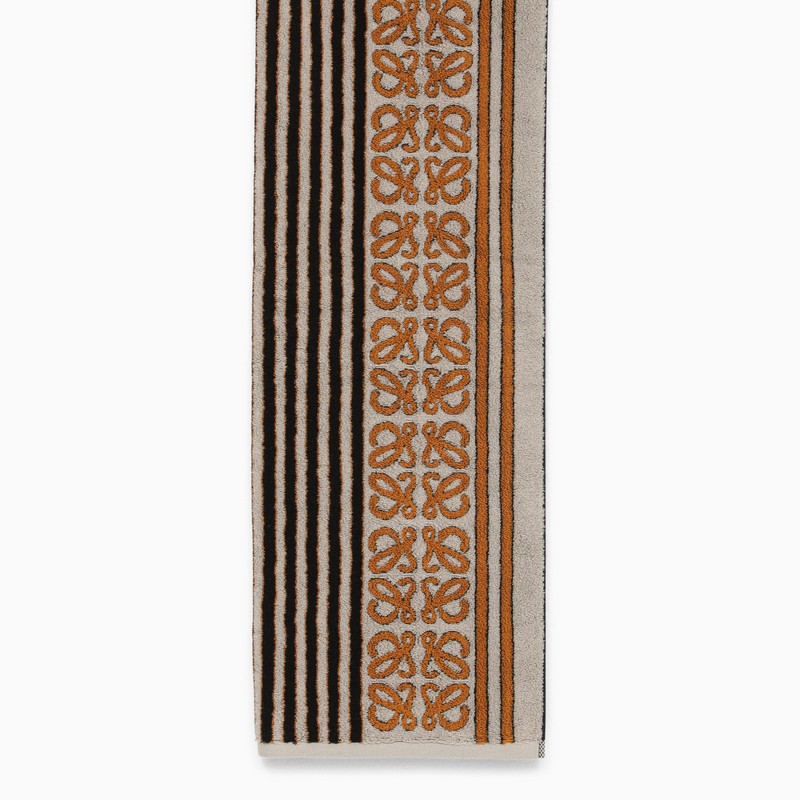 Brown striped beach towel with logo in cotton towelling