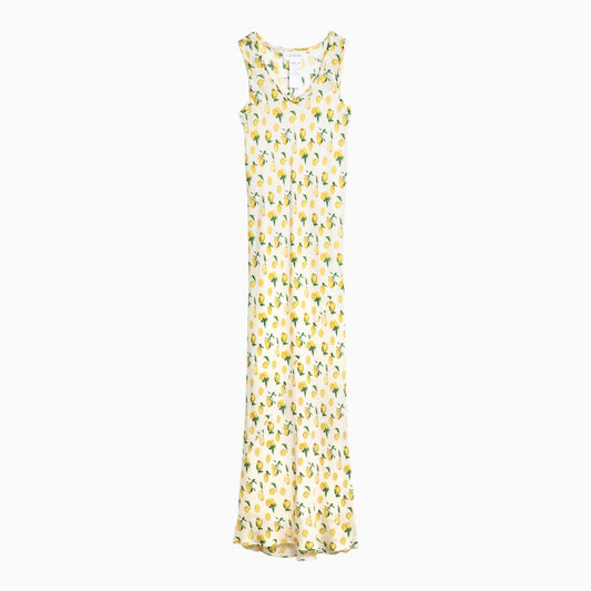 Vanilla long dress with silk lemon print