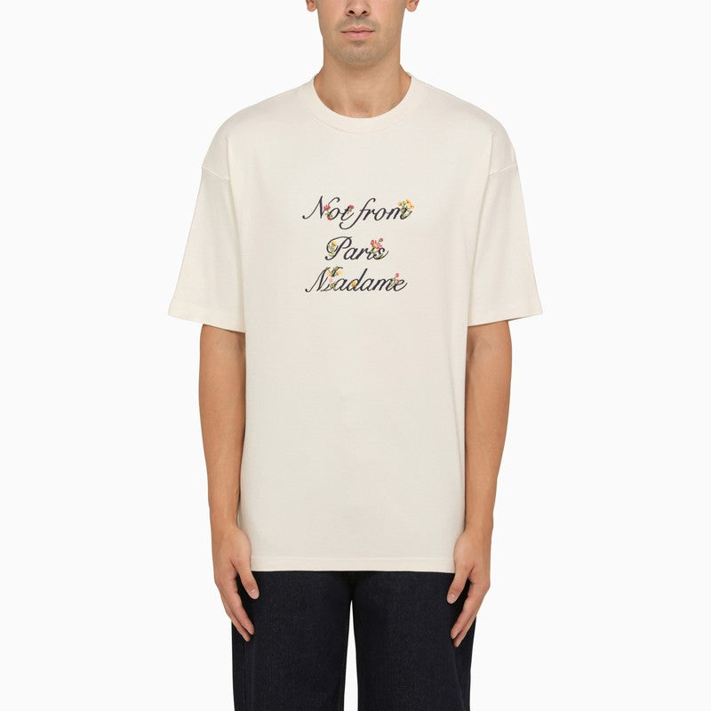 Cream crew-neck T-shirt with embroidery