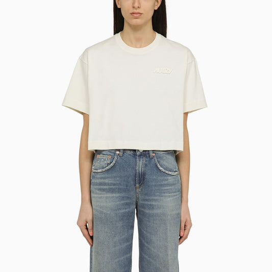 Cream-coloured cotton cropped T-shirt