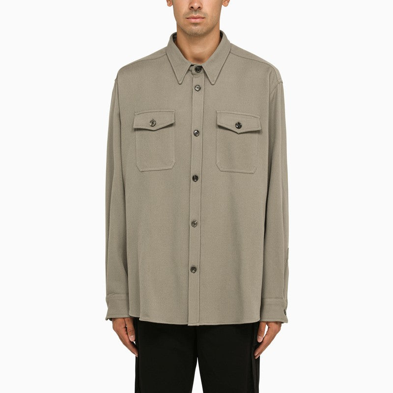 Shirt with pockets in taupe grey wool