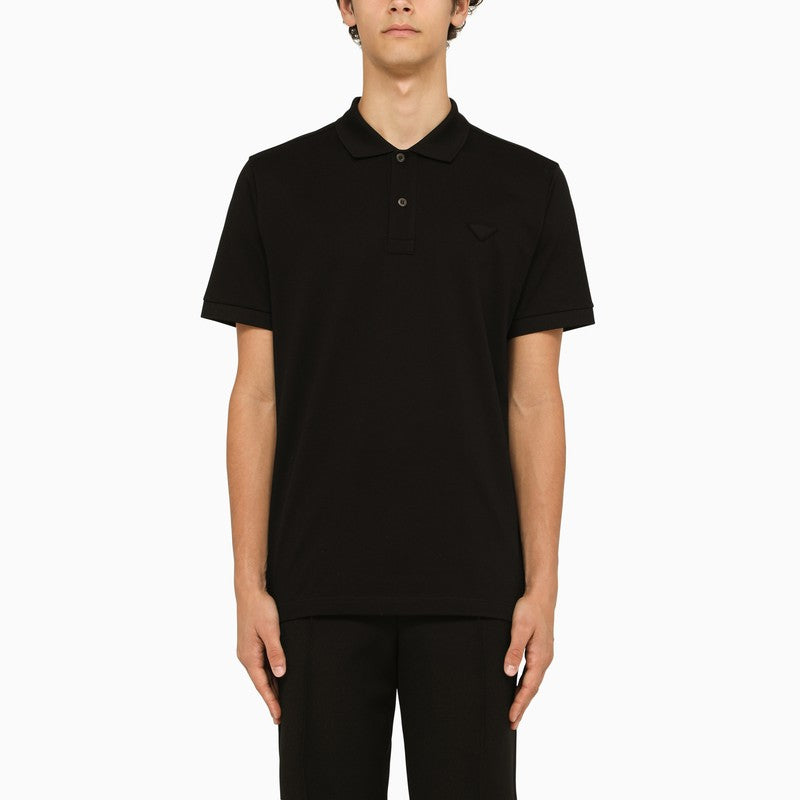 Black stretch cotton polo shirt