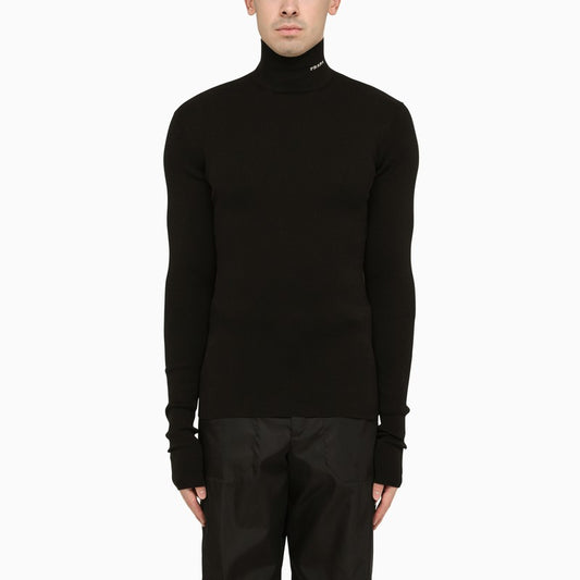 Black cotton turtleneck pullover