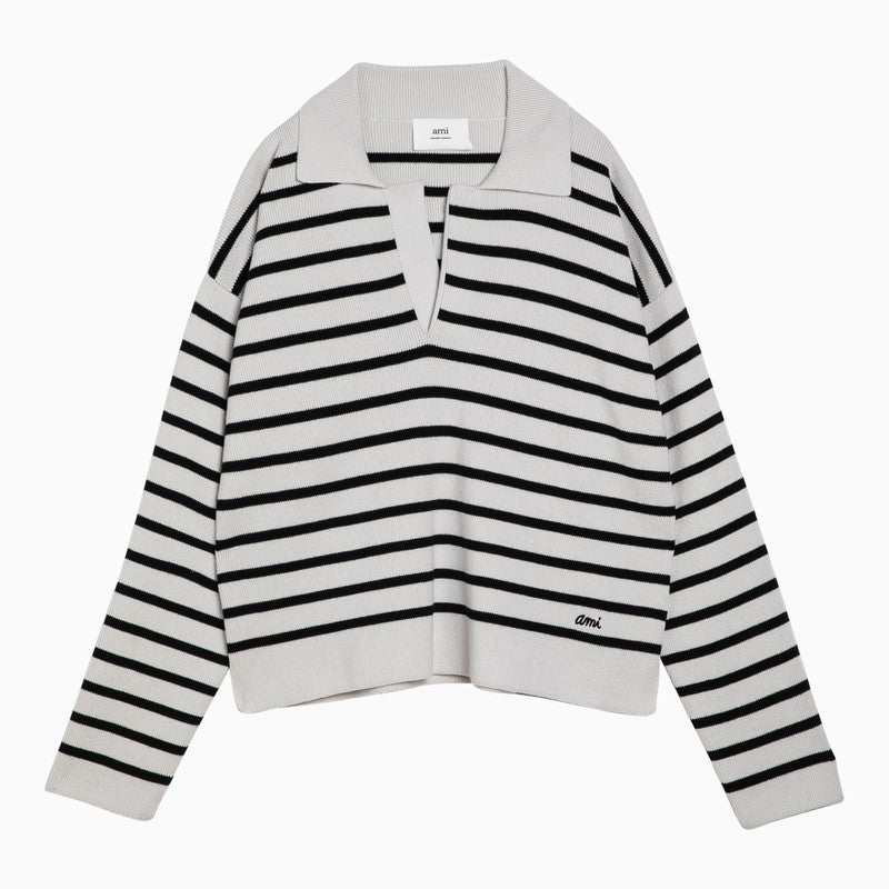 [WOMEN][NEW IN]Chalk white/black striped sweater in wool and cotton
