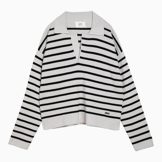 [WOMEN][NEW IN]Chalk white/black striped sweater in wool and cotton
