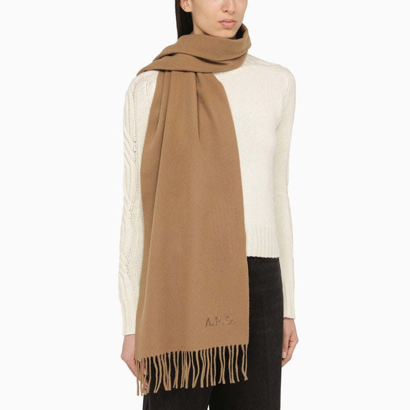 Ambroise Brodée beige virgin wool scarf