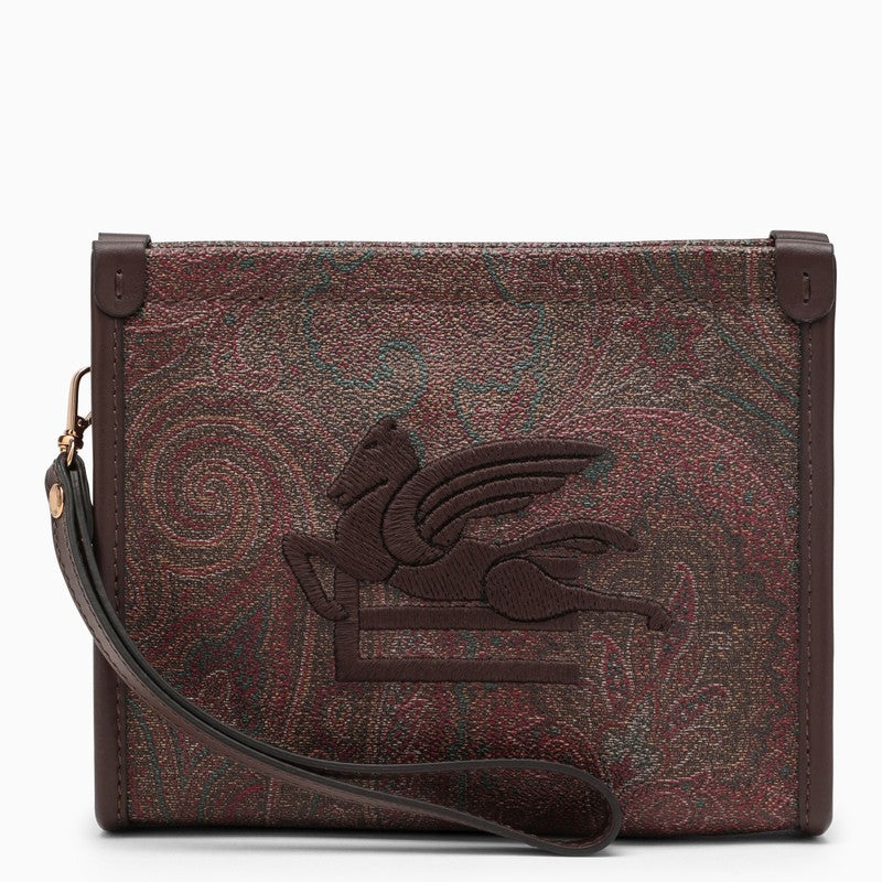 Paisley clutch bag in coated canvas with logo