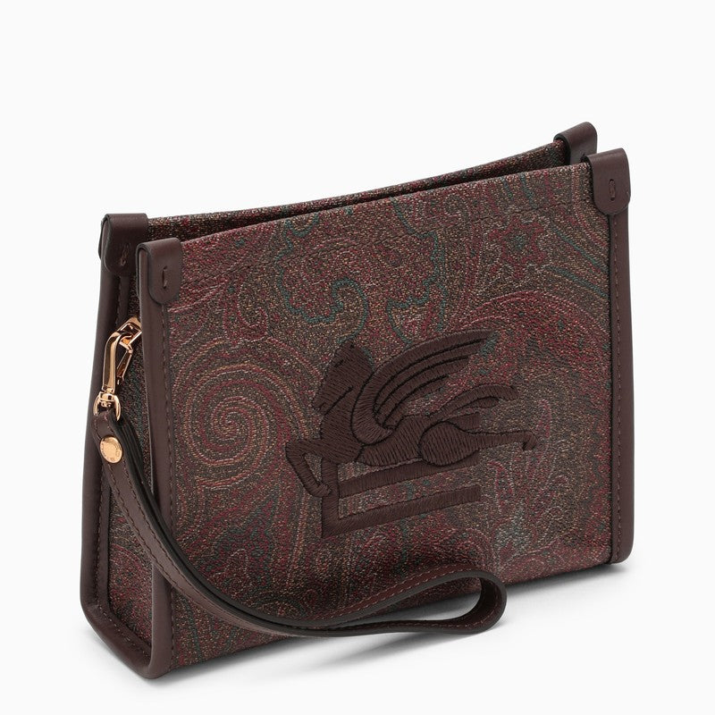 Paisley clutch bag in coated canvas with logo