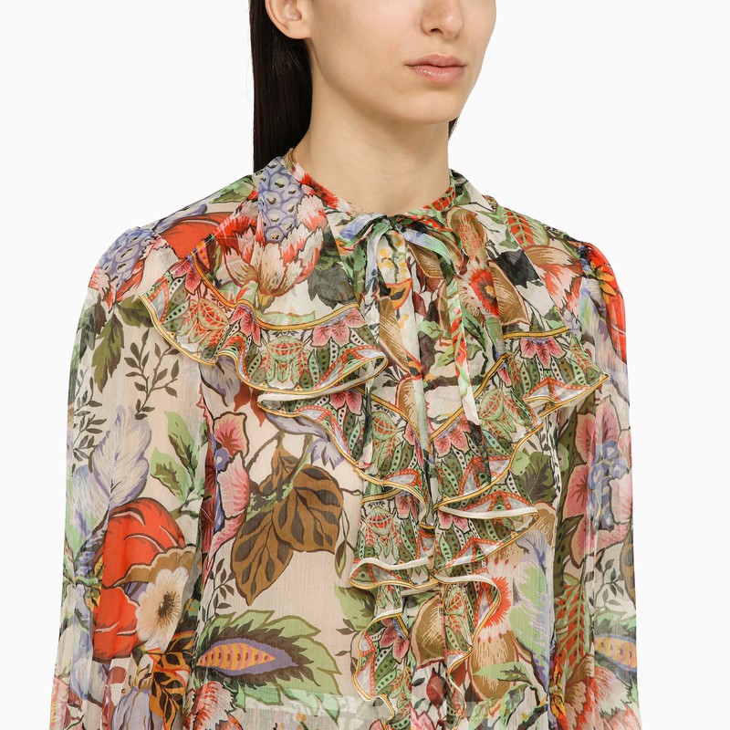 Multicoloured silk ruffle shirt
