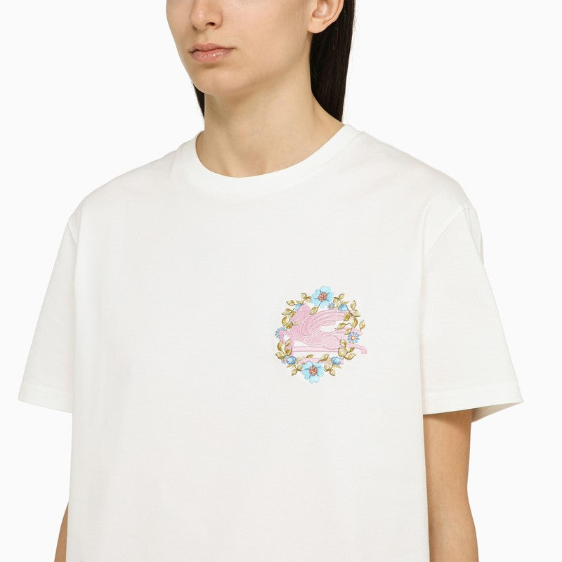 White crew-neck T-shirt with logo in cotton