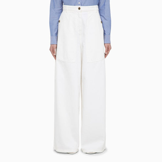 White wide denim trousers