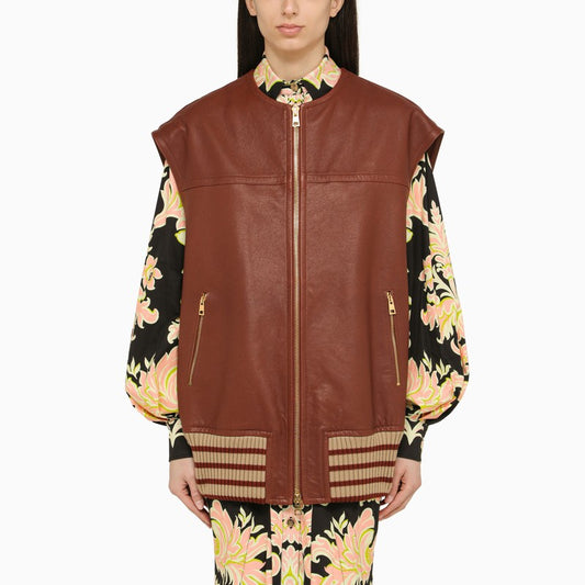 Brown leather maxi waistcoat