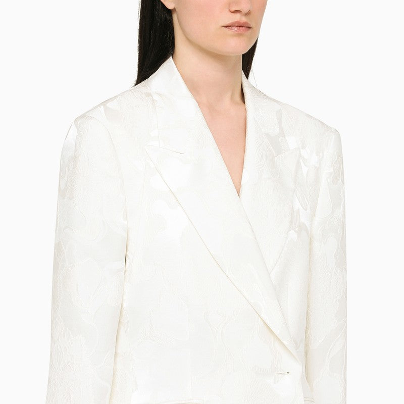 White jacquard double-breasted jacket