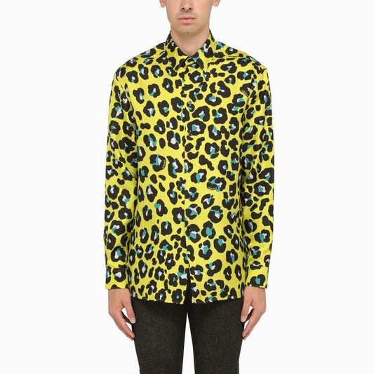 Acid yellow shirt in printed silk