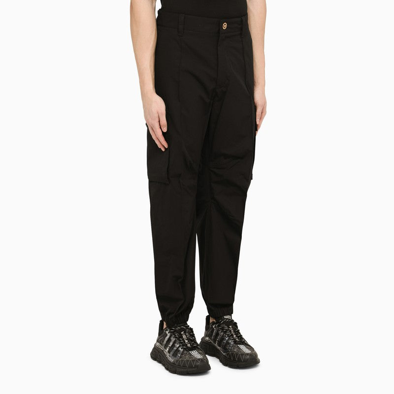 Black cotton cargo trousers