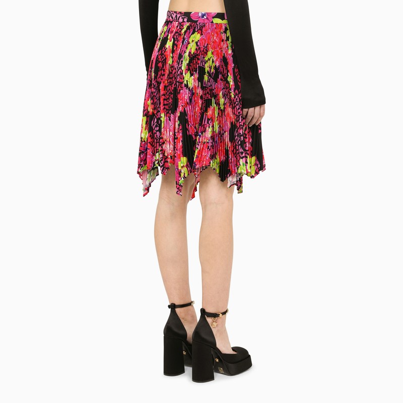 Multicoloured Orchid Logo pleated skirt
