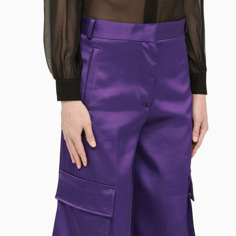Purple satin cargo trousers