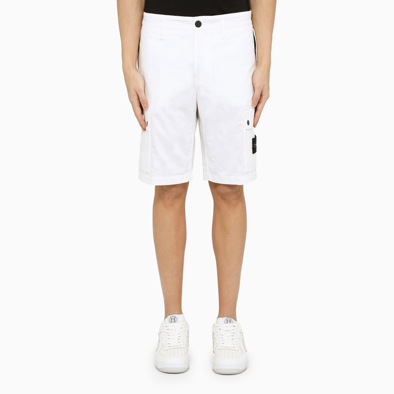 White bermuda short with logo patch