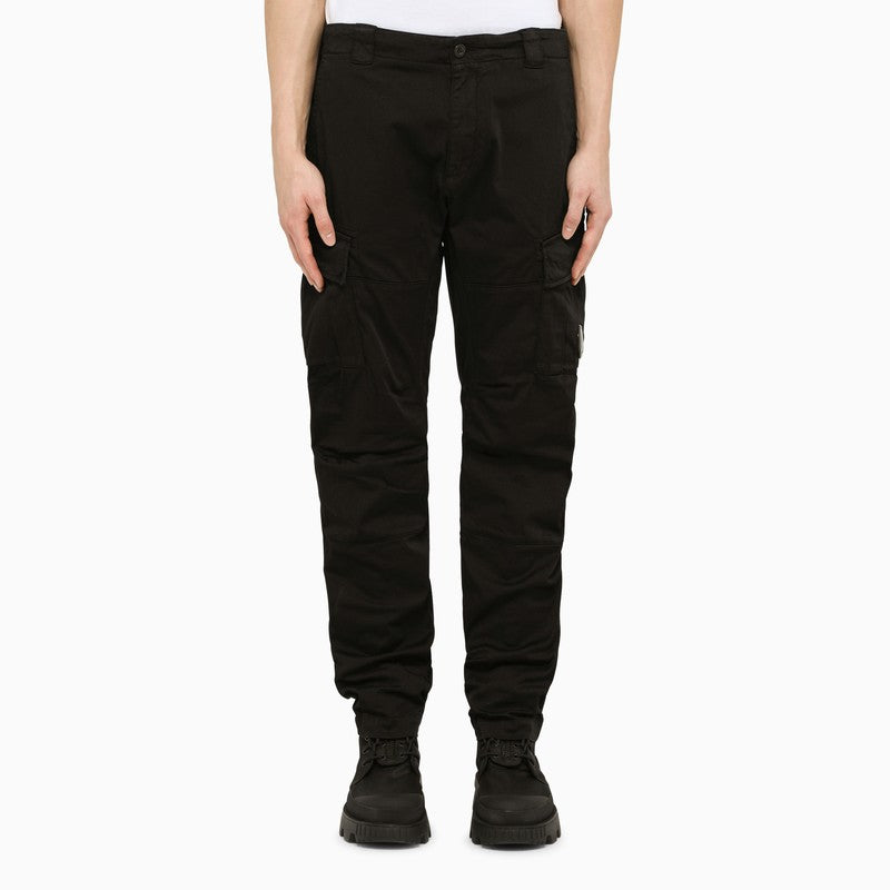 Black cotton cargo trousers