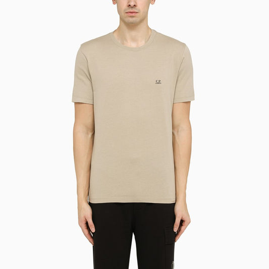 Beige t-shirt with logo print on the chest
