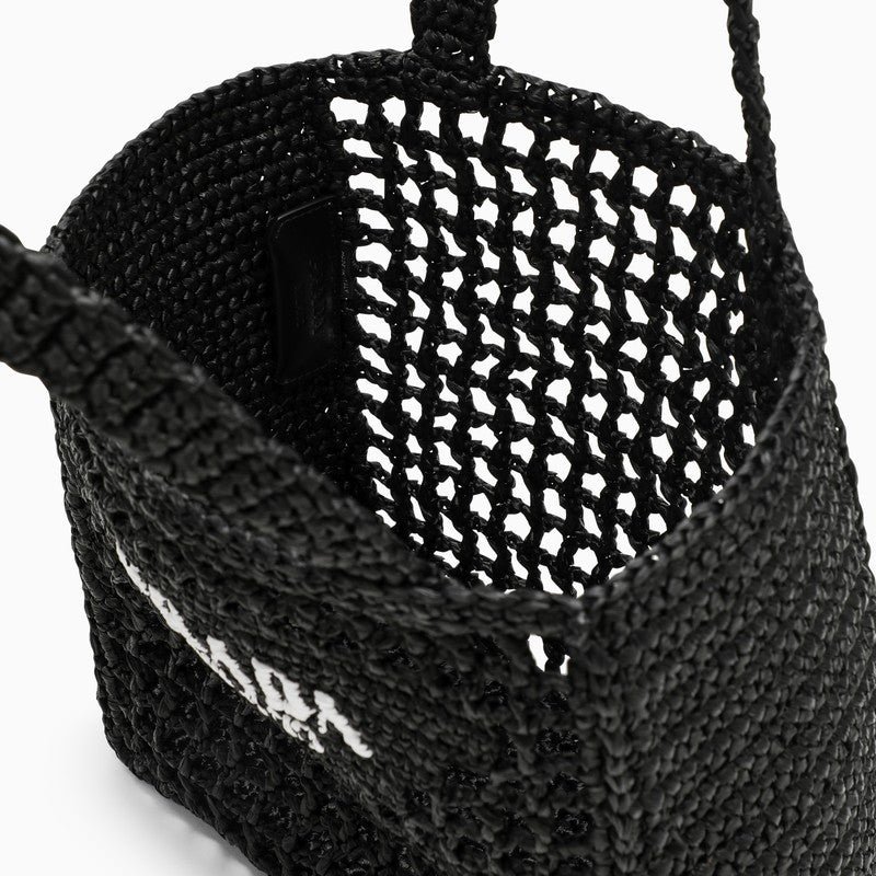 Black logoed crochet tote bag
