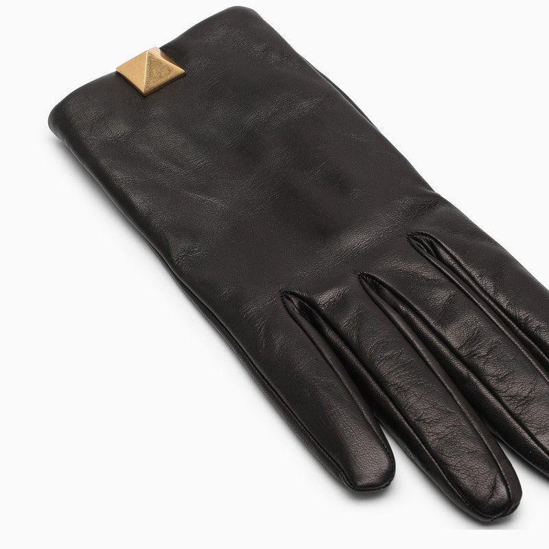 Black leather Roman Stud gloves