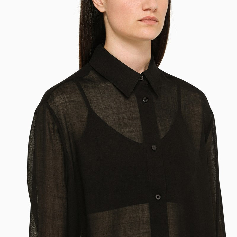 Regular black semi-transparent shirt