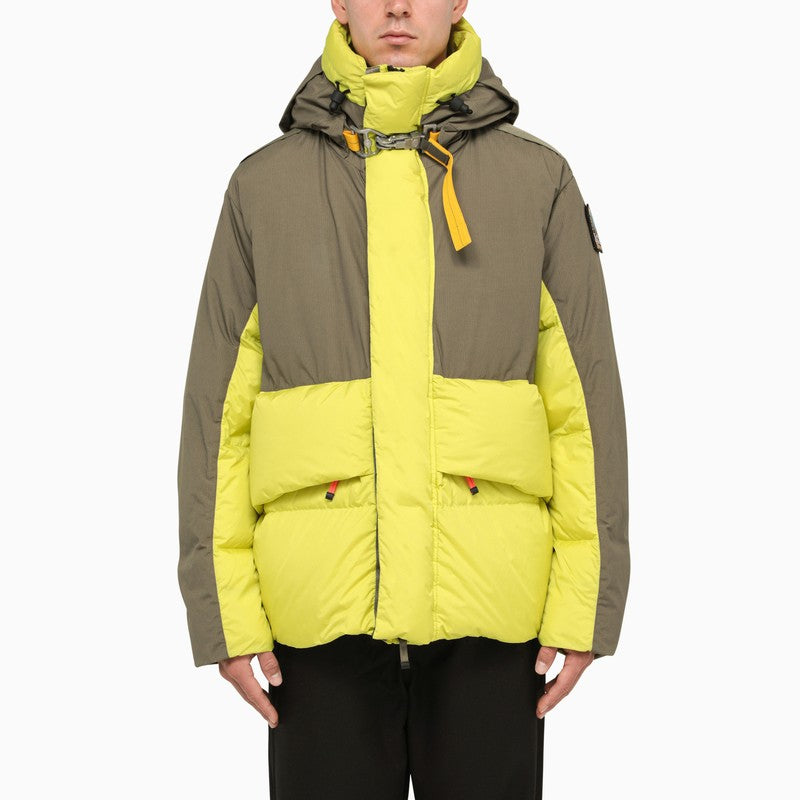 Grey/yellow padded nylon down jacket