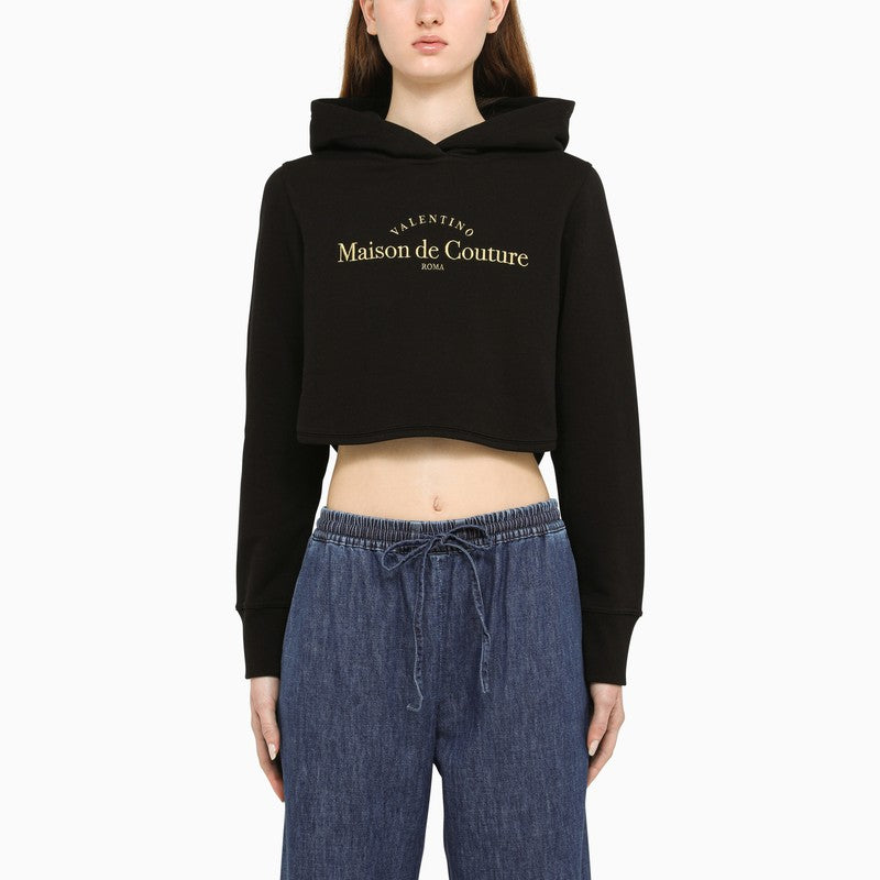 Black cropped hoodie with logo