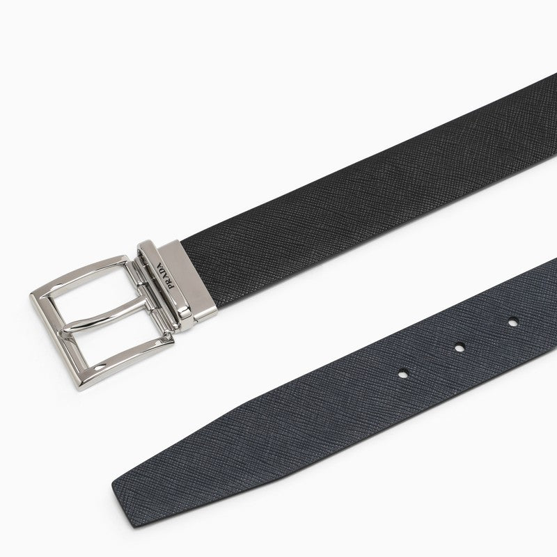 Black/baltic Saffiano leather reversible belt