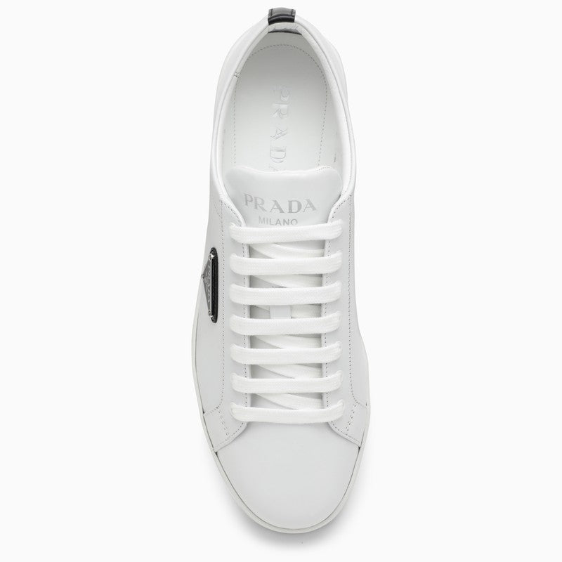 White brushed leather trainer