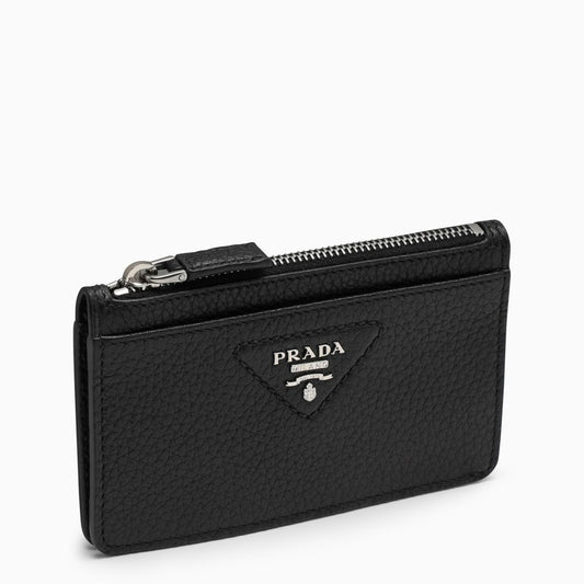 Black grained leather card case