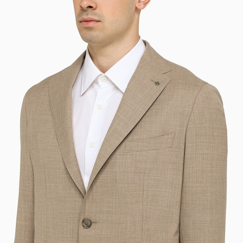 Beige single-breasted wool suit