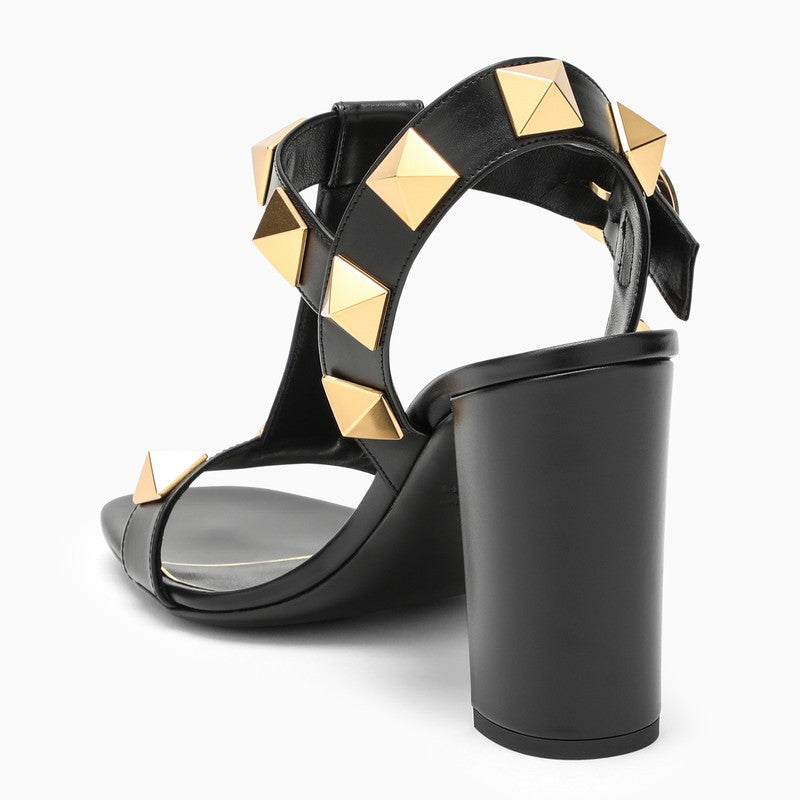 Black Roman Stud sandal with heel