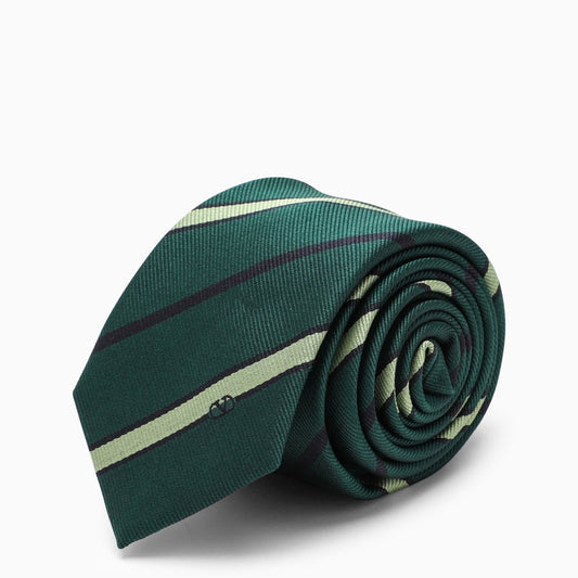 Green striped silk tie