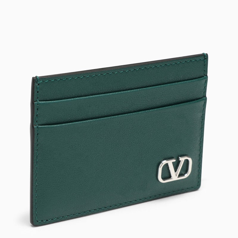 Green leather Vlogo card holder